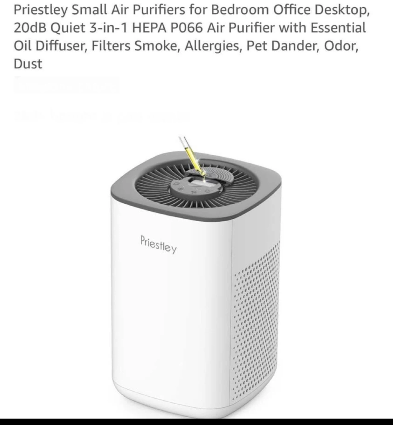 Priestley small air purifier 3 in 1 Hepa P066 oil diffuser
