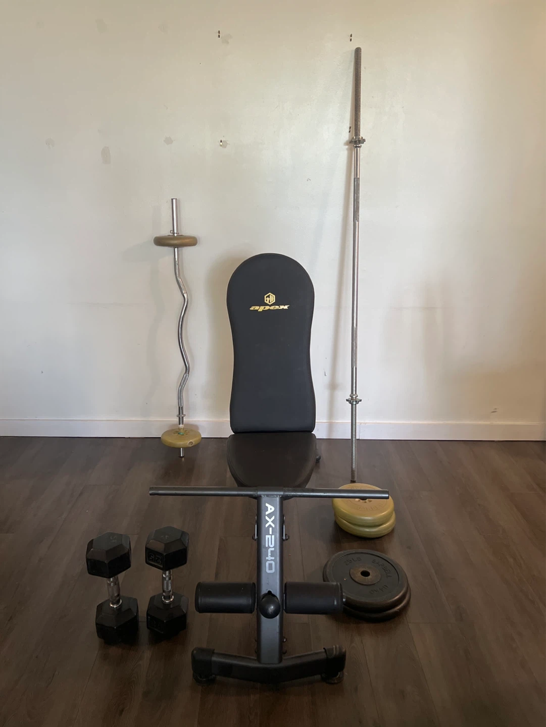 Apex AX-240 Weight Bench Set with Barbell and Dumbbells