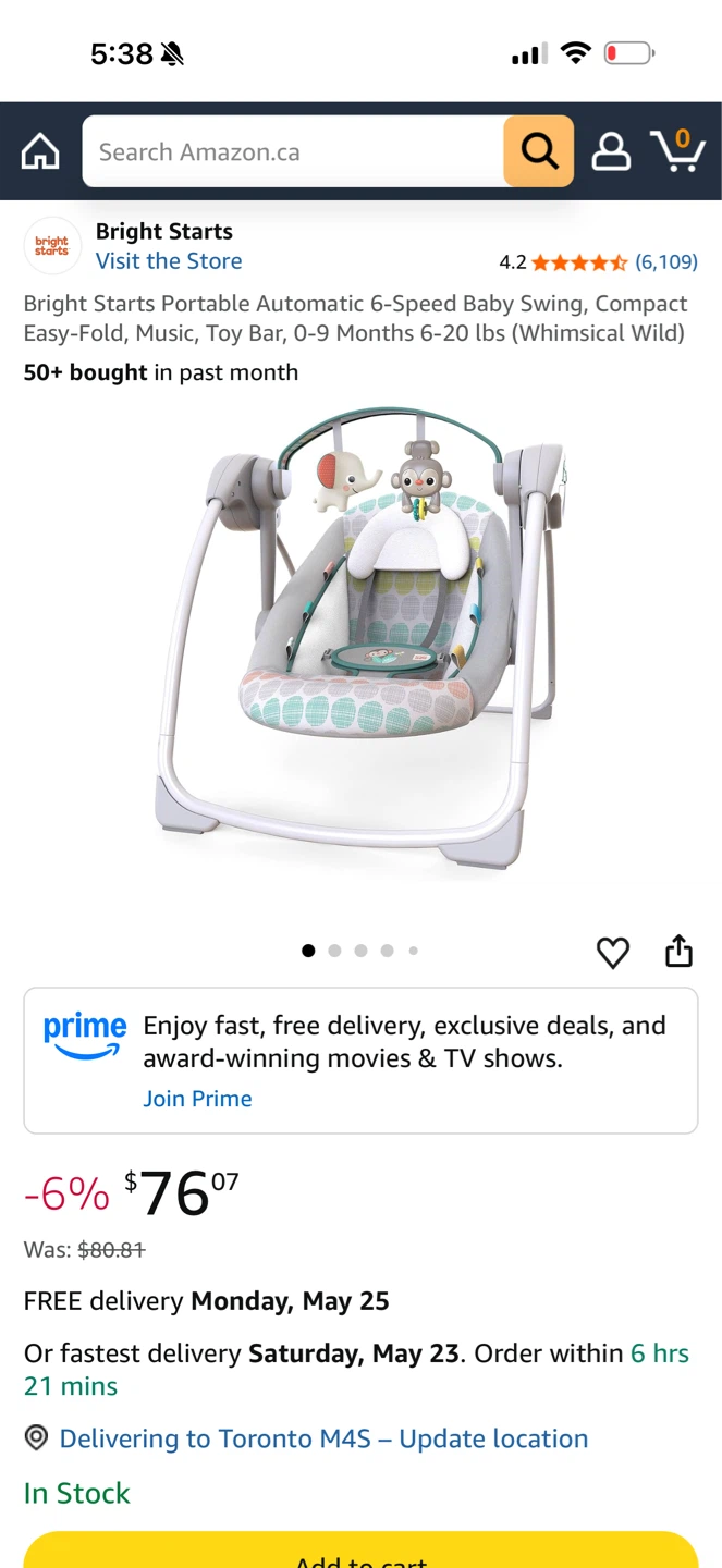Bright Starts Portable Baby Swing - 6-Speed - photo 2