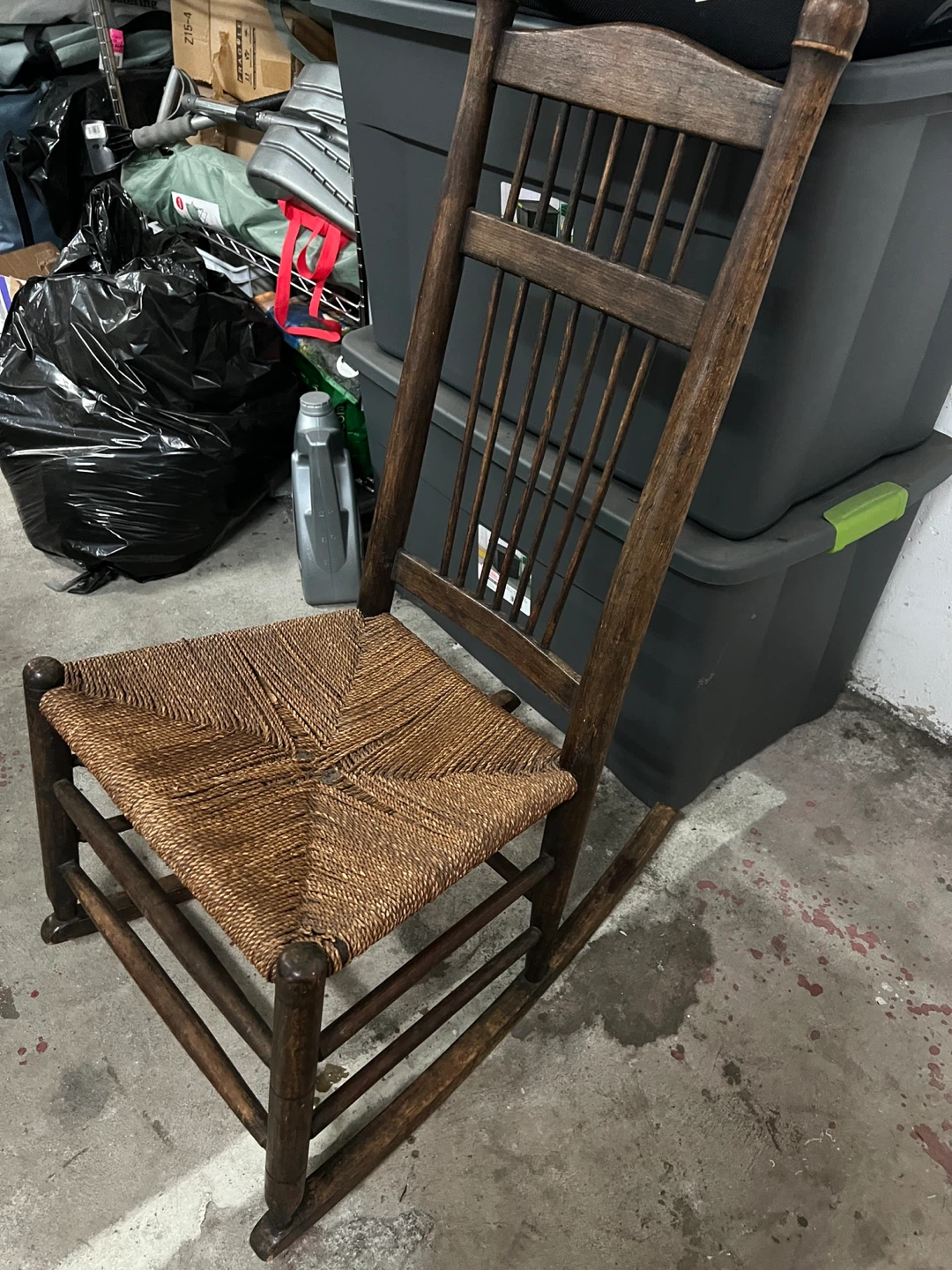 Vintage Wooden Rocking Chair with Woven Seat - photo 2