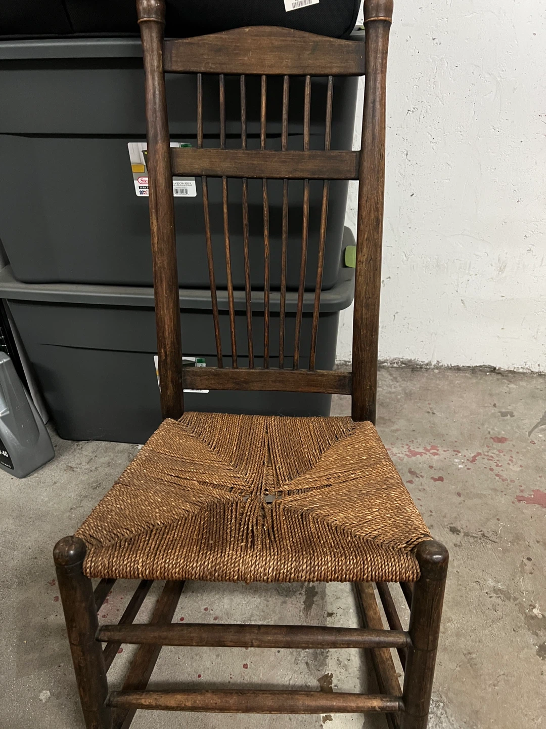 Vintage Wooden Rocking Chair with Woven Seat