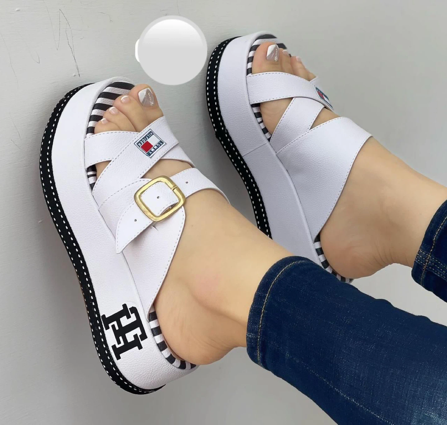 Tommy Hilfiger White Platform Wedge Sandals Size 37