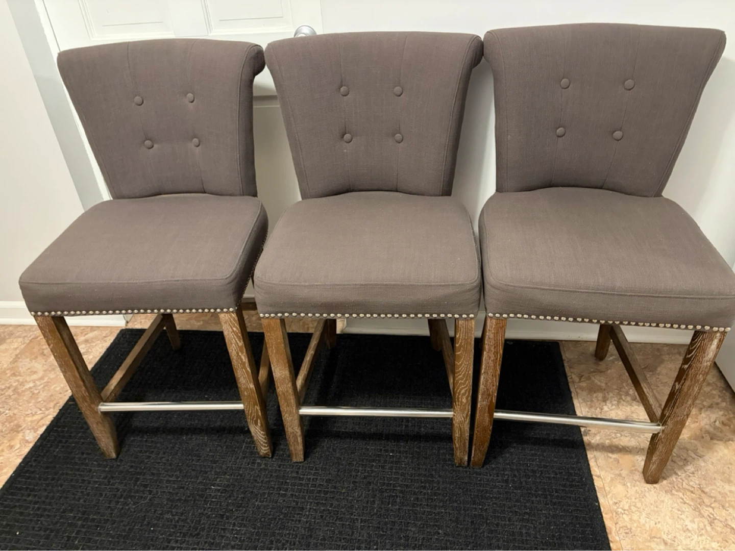Set of 3 Gray Upholstered Stools