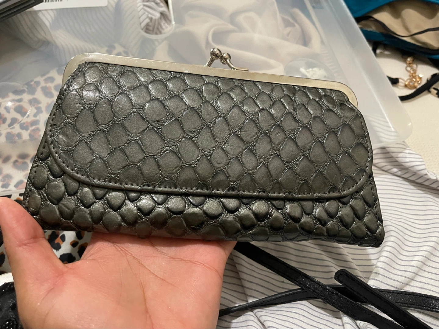 Gray Embossed Clutch Wallet