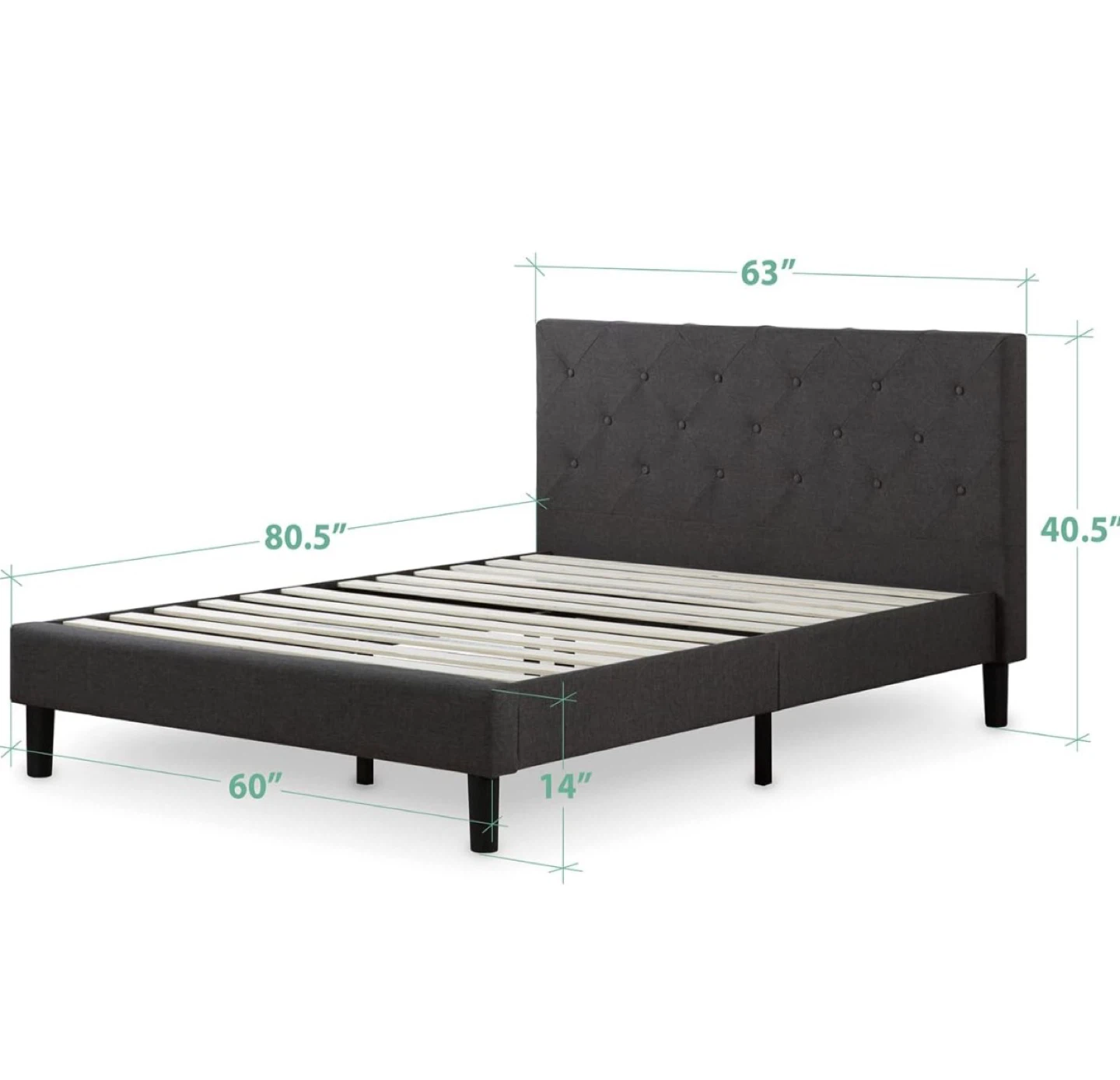 Dark Gray Tufted Upholstered Bed Frame - Queen Size