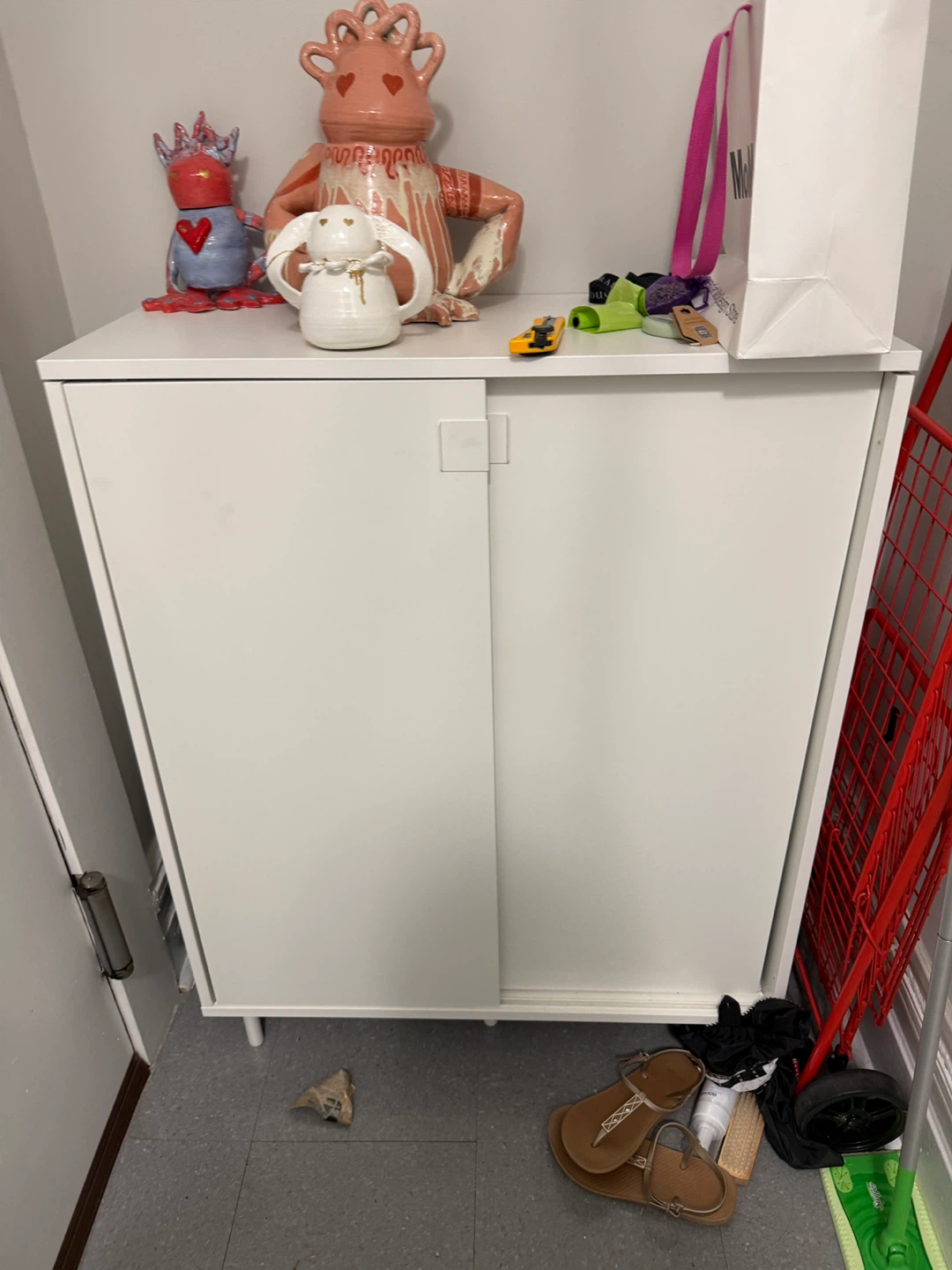 White Two-Door Shoes Cabinet with Sliding Door