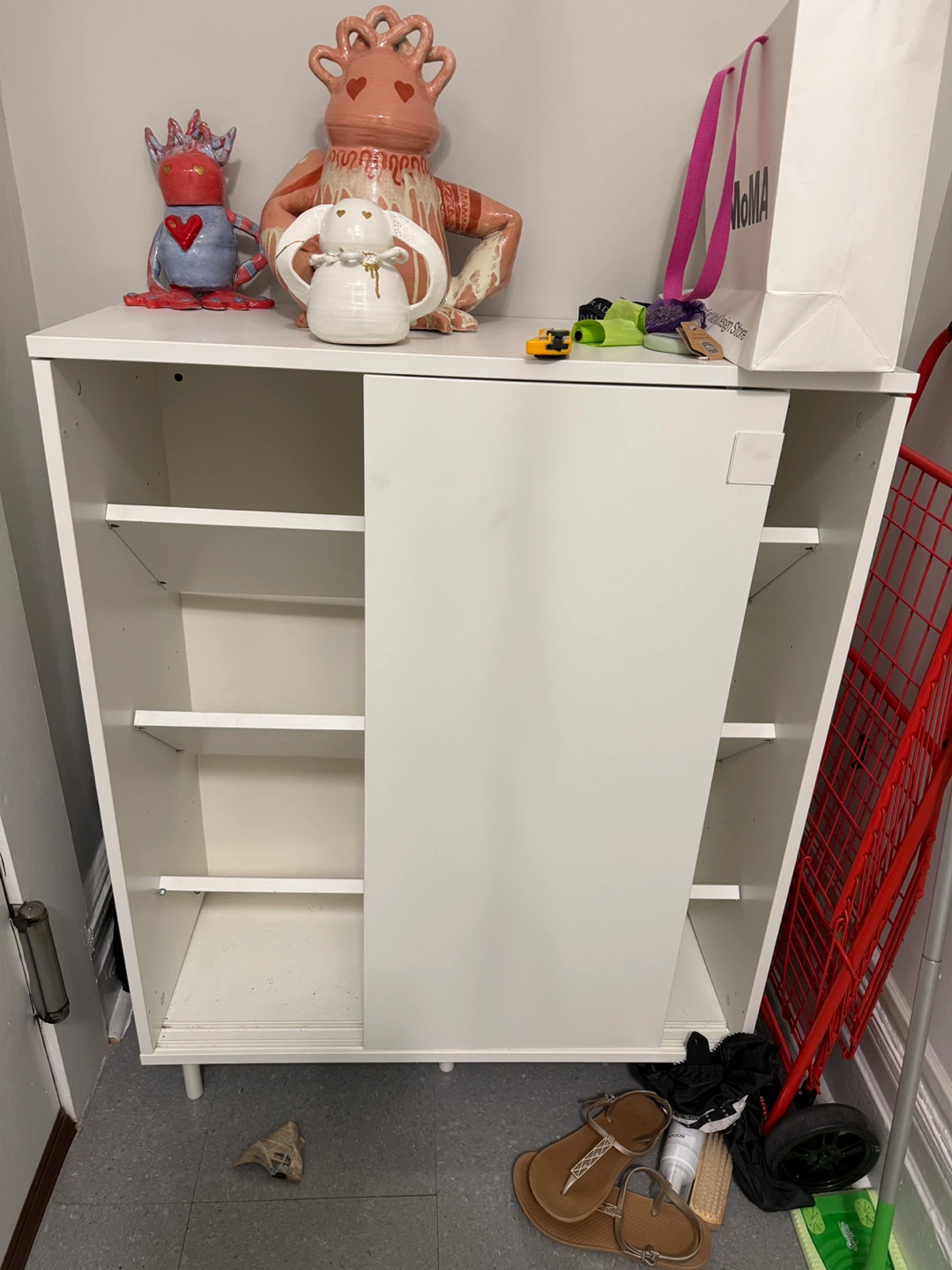 White Two-Door Shoes Cabinet with Sliding Door - photo 2