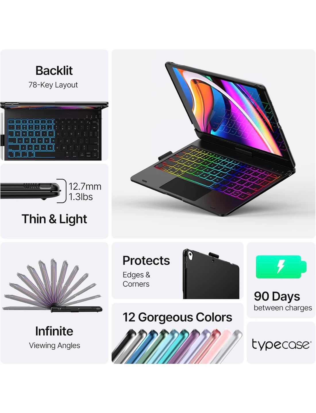 typecase Touch Keyboard Case for iPad 9th Gen 10.2", Jet Black - photo 5