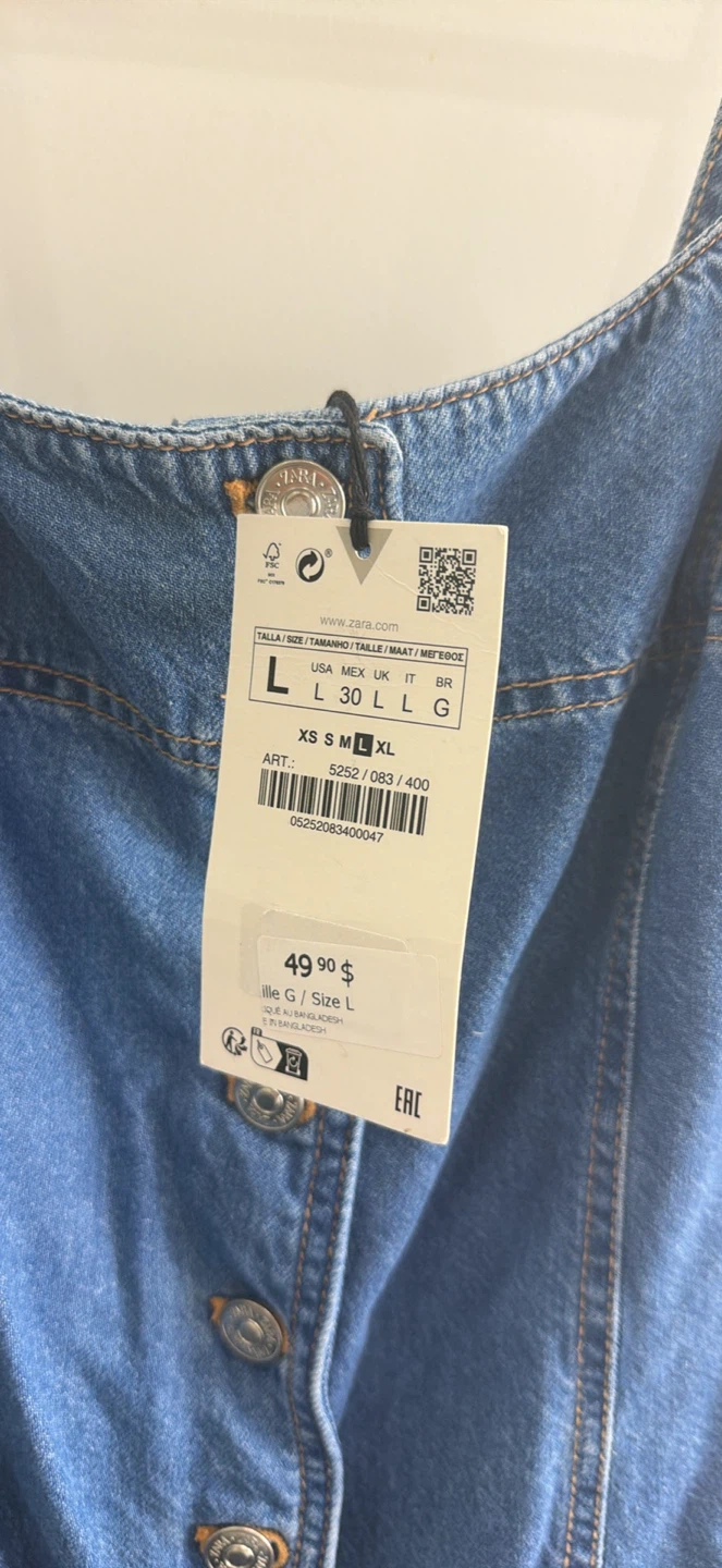 Zara Denim Button-Up Dress Size L - photo 2
