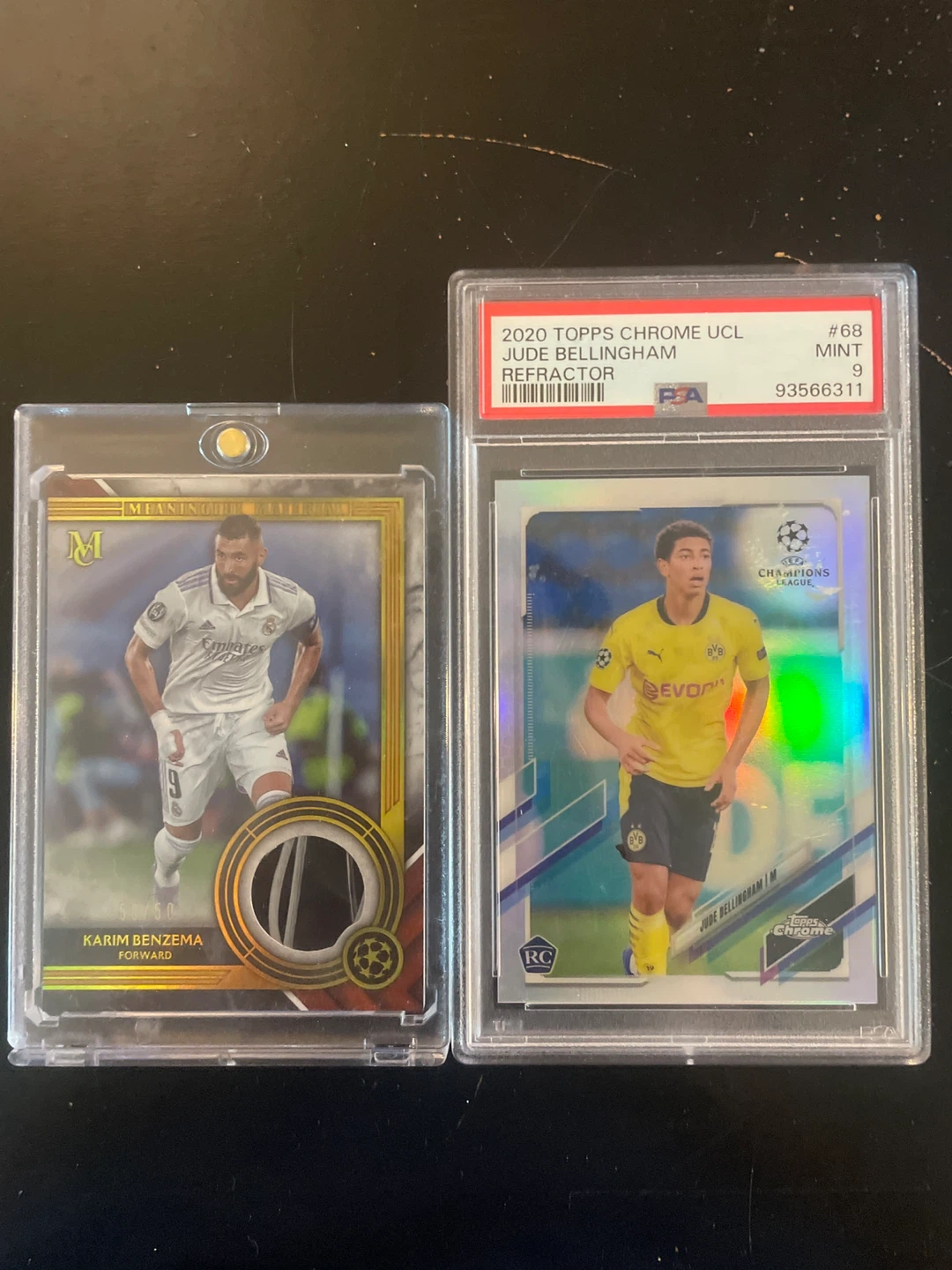 Benzema jersey patch auto and Jude Bellingham PSA 9 rookie