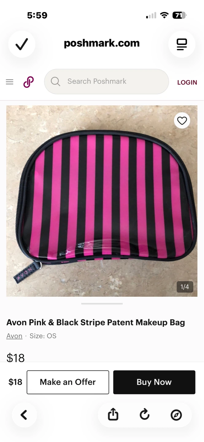 Avon Pink & Black Stripe Patent Makeup Bag