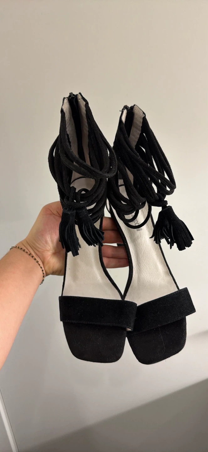 Jeffrey Campbell Black Suede Fringe Heels
