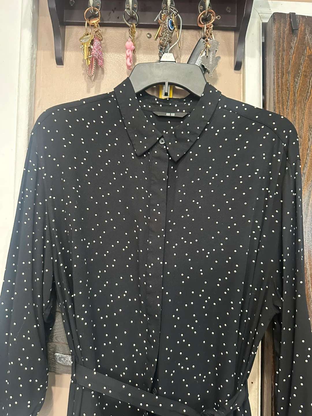UNIQLO Black Polka Dot Shirt Dress XL - photo 2