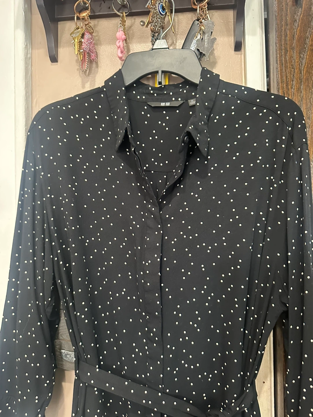 UNIQLO Black Polka Dot Shirt Dress XL - photo 4