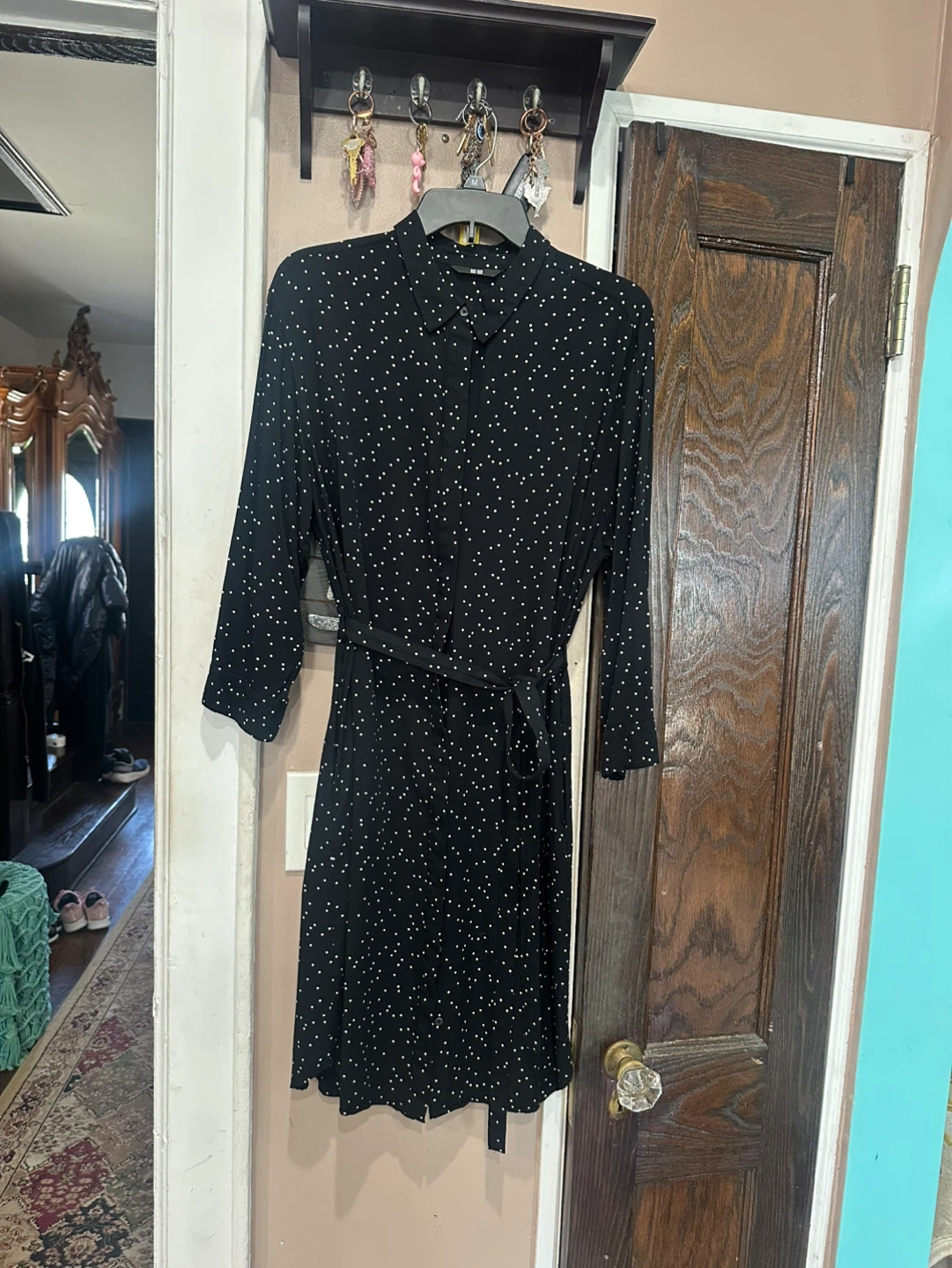 UNIQLO Black Polka Dot Shirt Dress XL