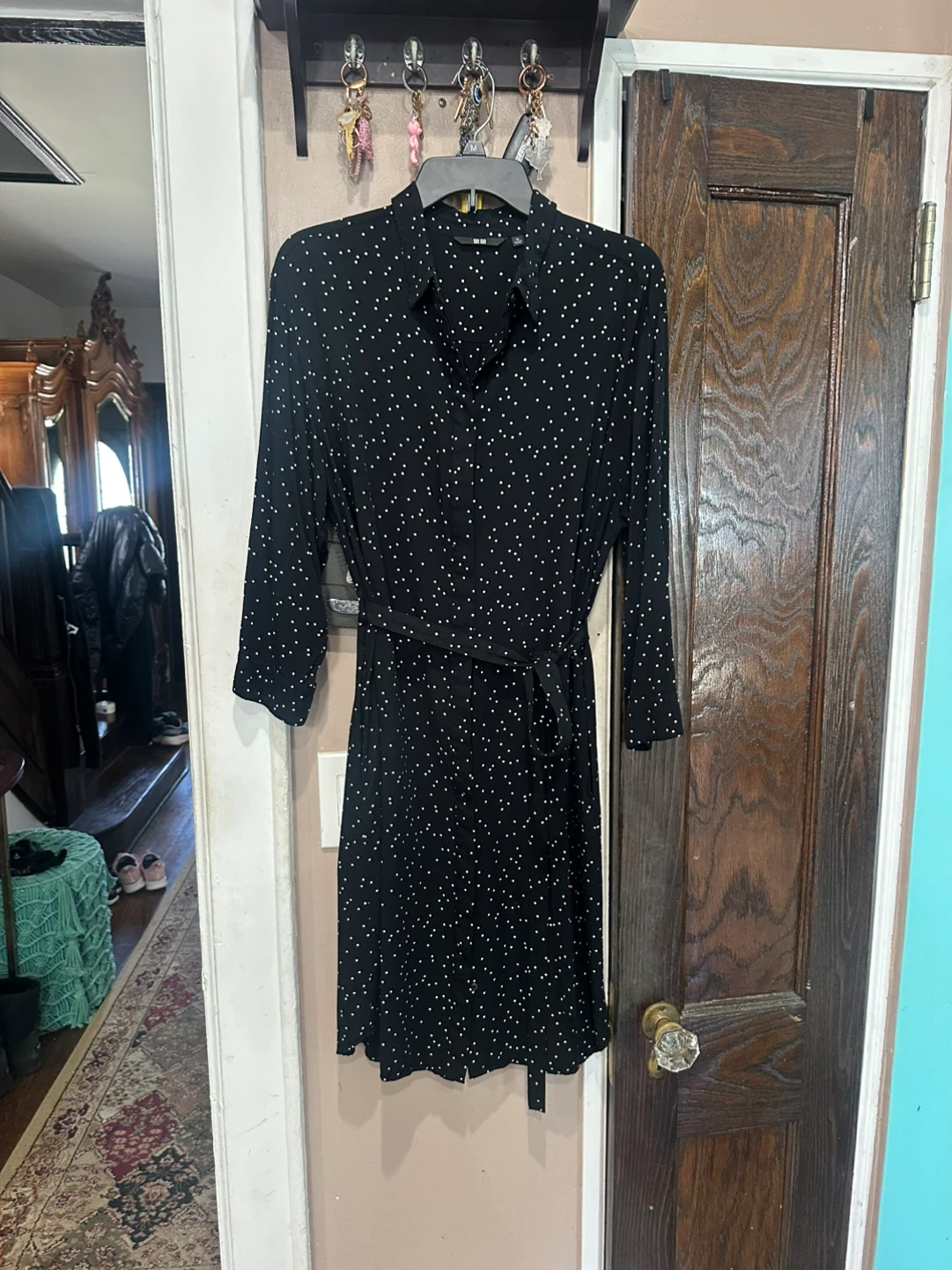 UNIQLO Black Polka Dot Shirt Dress XL - photo 3