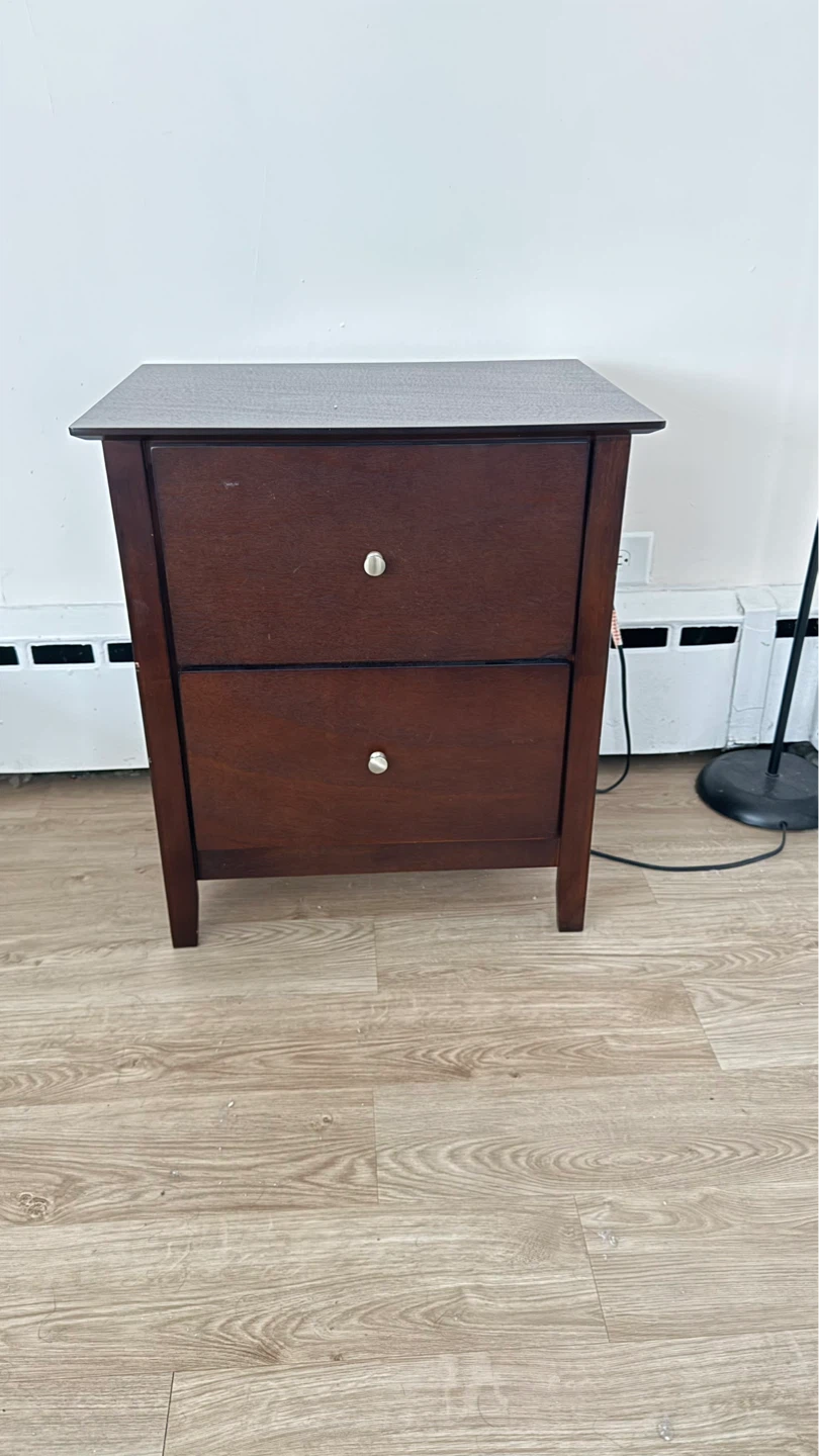 Dark Brown Wood 2-Drawer Nightstand