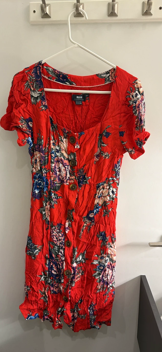 Maeve by Anthropologie Red Floral Button-Up Dress Size 14