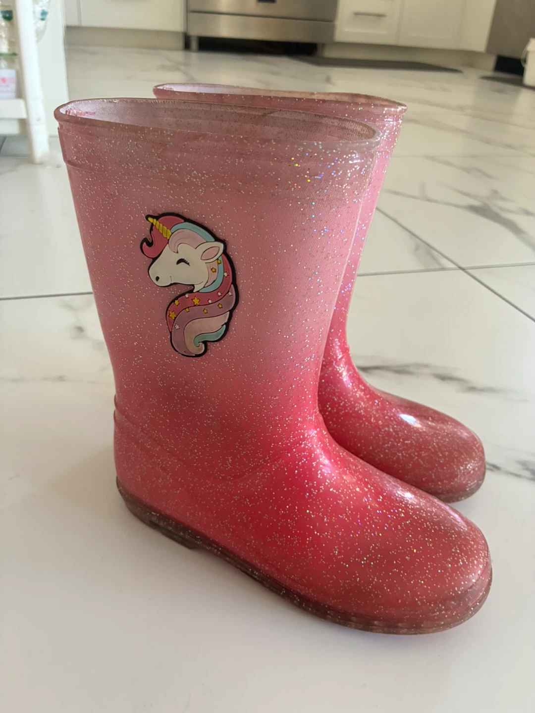 Kids' Pink Unicorn Glitter Rain Boots