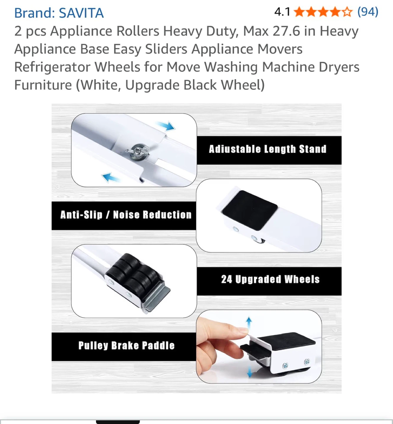 SAVITA 2 pcs Appliance Rollers Heavy Duty Max 27.6 in White - photo 3