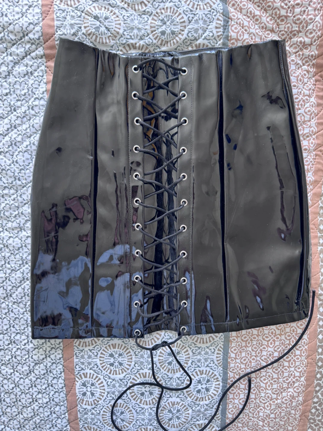 PrettyLittleThing Black Vinyl Lace-Up Mini Skirt - photo 3