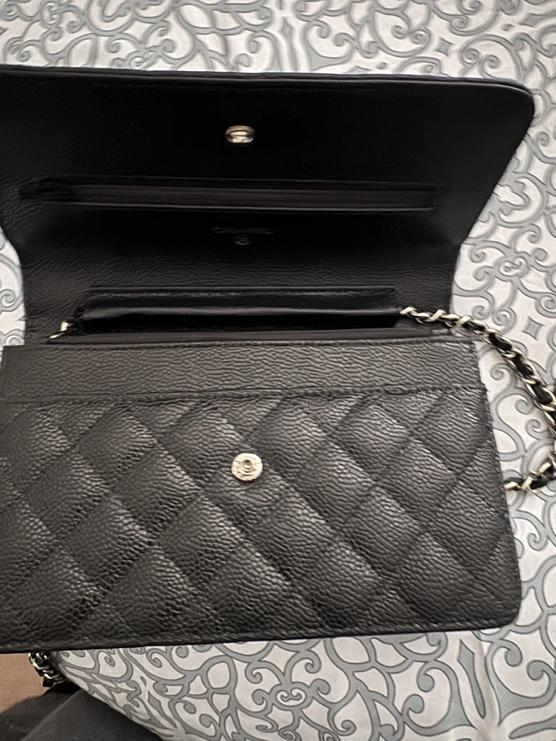 Brand new CC Black Quilted Caviar Leather Wallet On Chain - photo 2