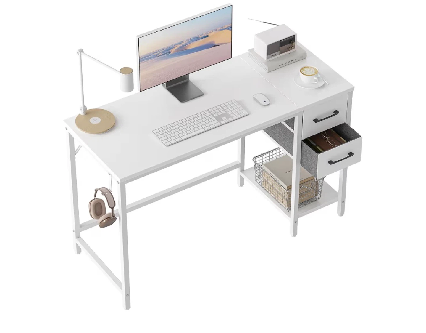 White Modern Desk with Storage