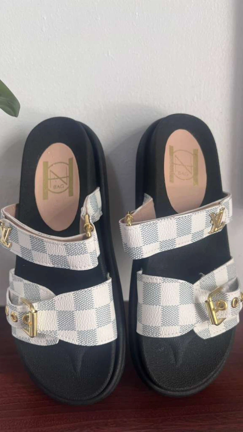 Louis Vuitton Damier Azur Canvas & Leather Slide Sandals - photo 3