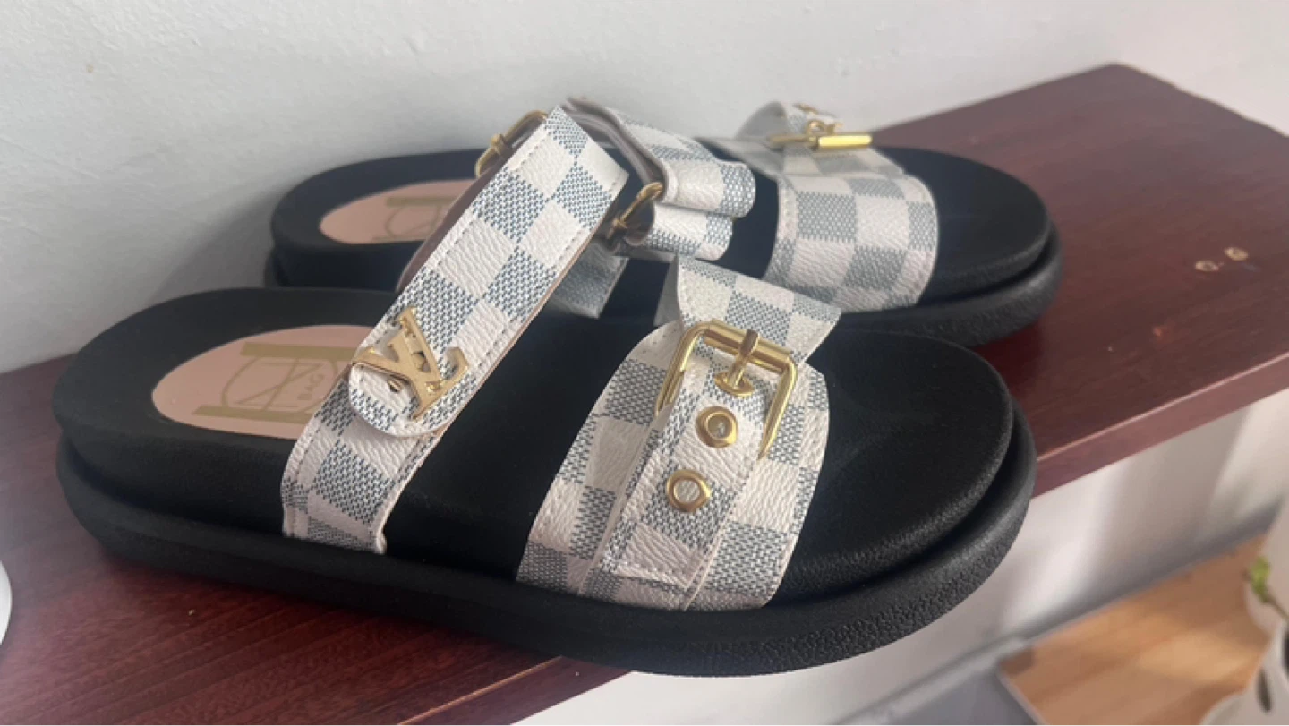Louis Vuitton Damier Azur Canvas & Leather Slide Sandals - photo 2