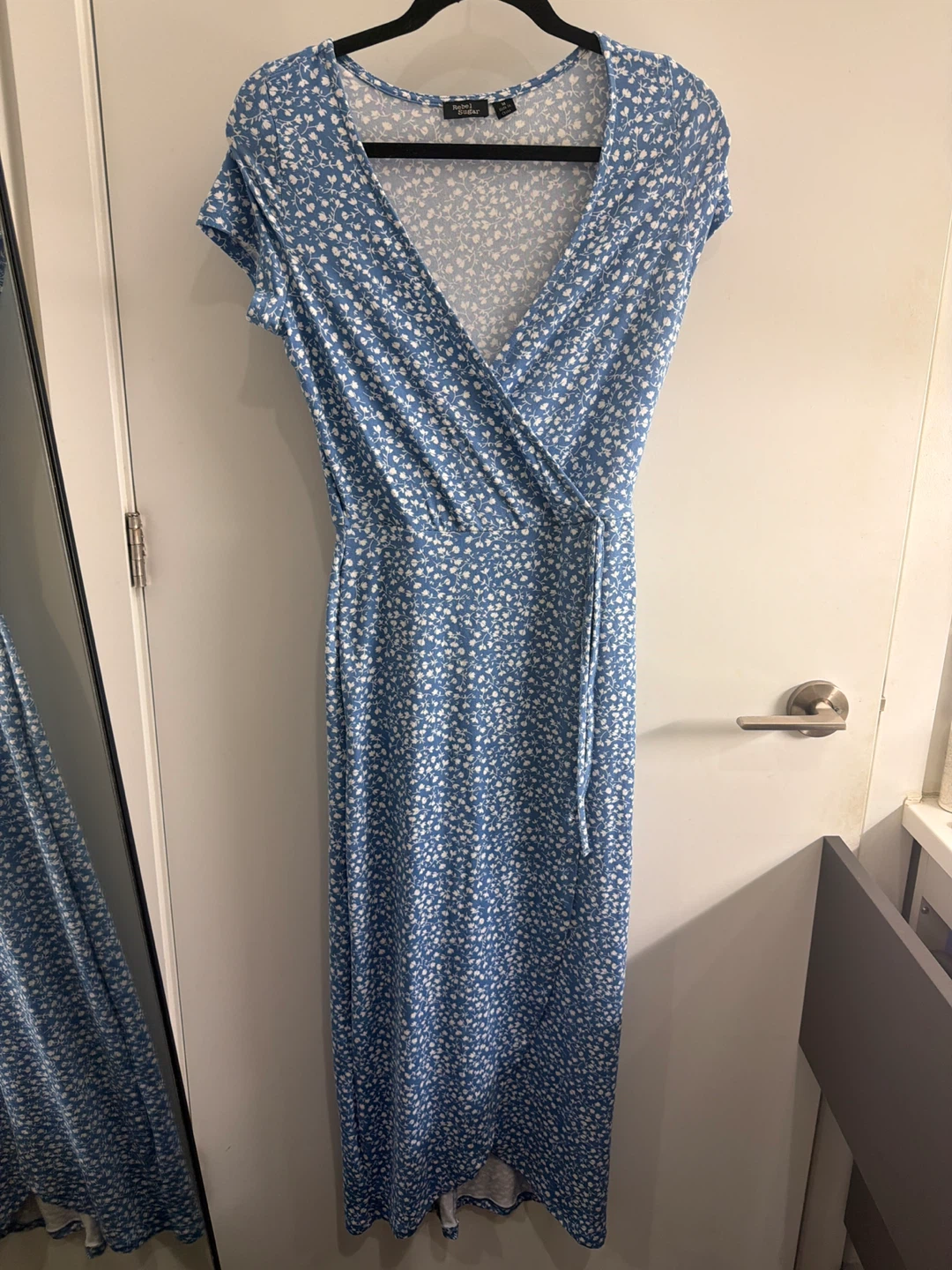 Winners Blue Floral Wrap Dress sz M