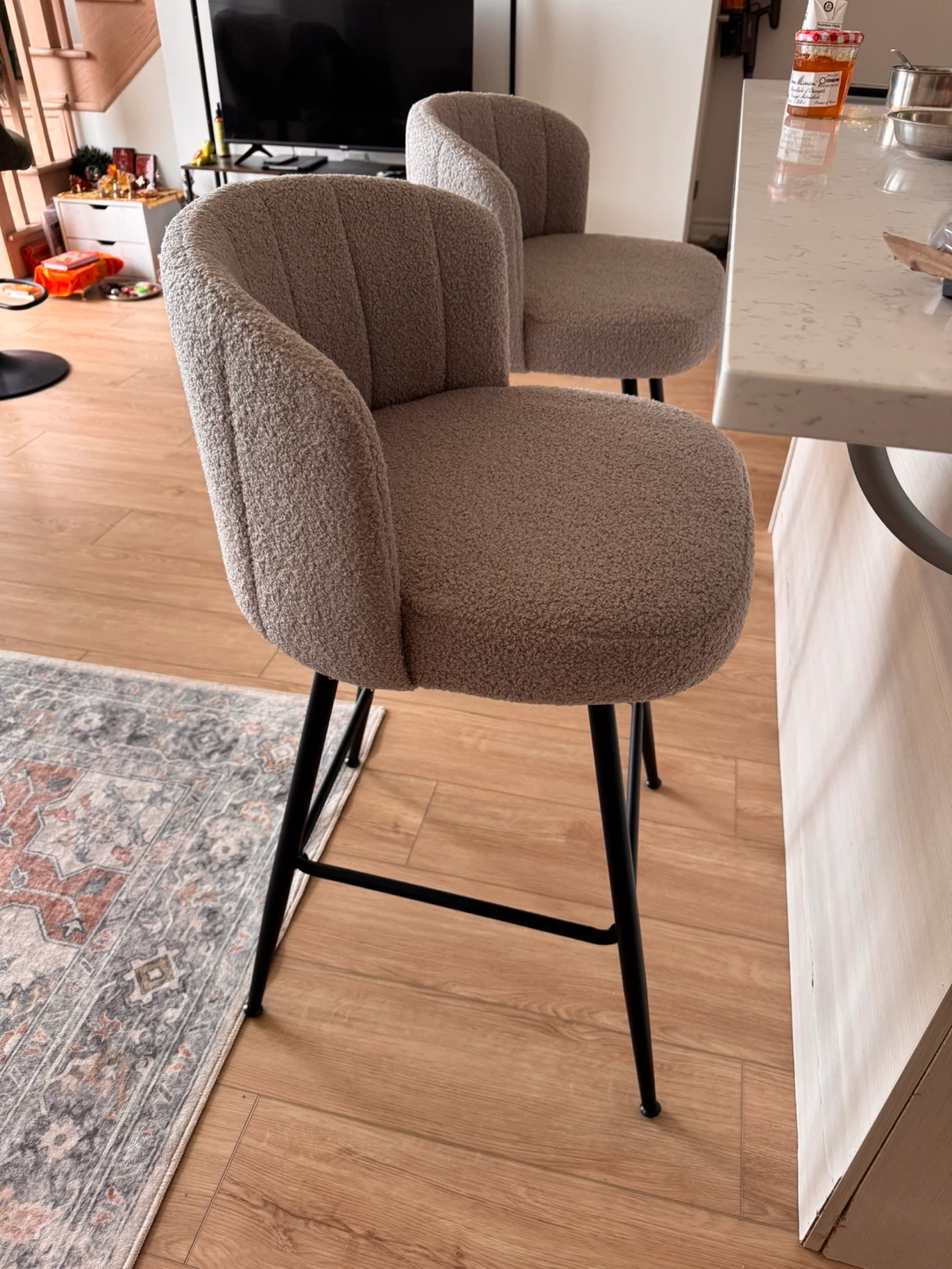 Brand New Set of 2 Grey Boucle Bar Stools