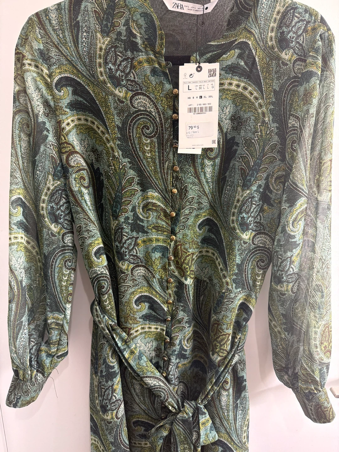 Zara Paisley Print Belted Dress - Size L - photo 5