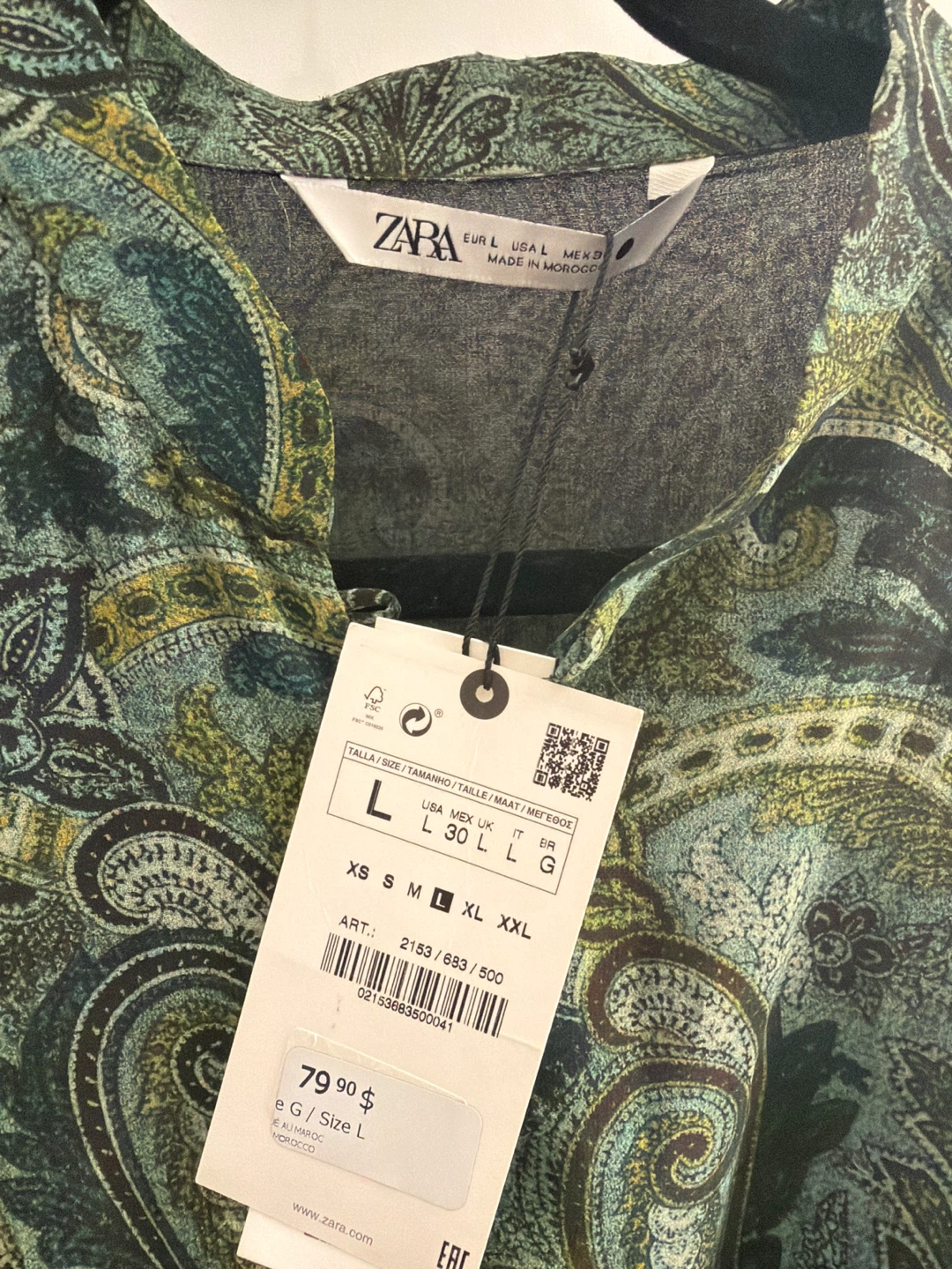 Zara Paisley Print Belted Dress - Size L - photo 2