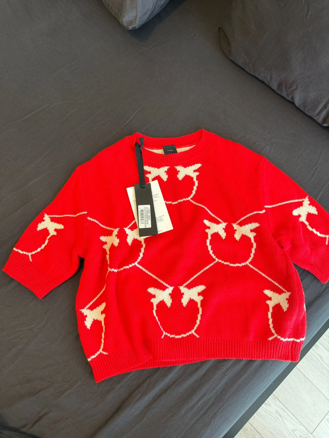 Pinko Red Knit Sweater with White Pattern - Size M