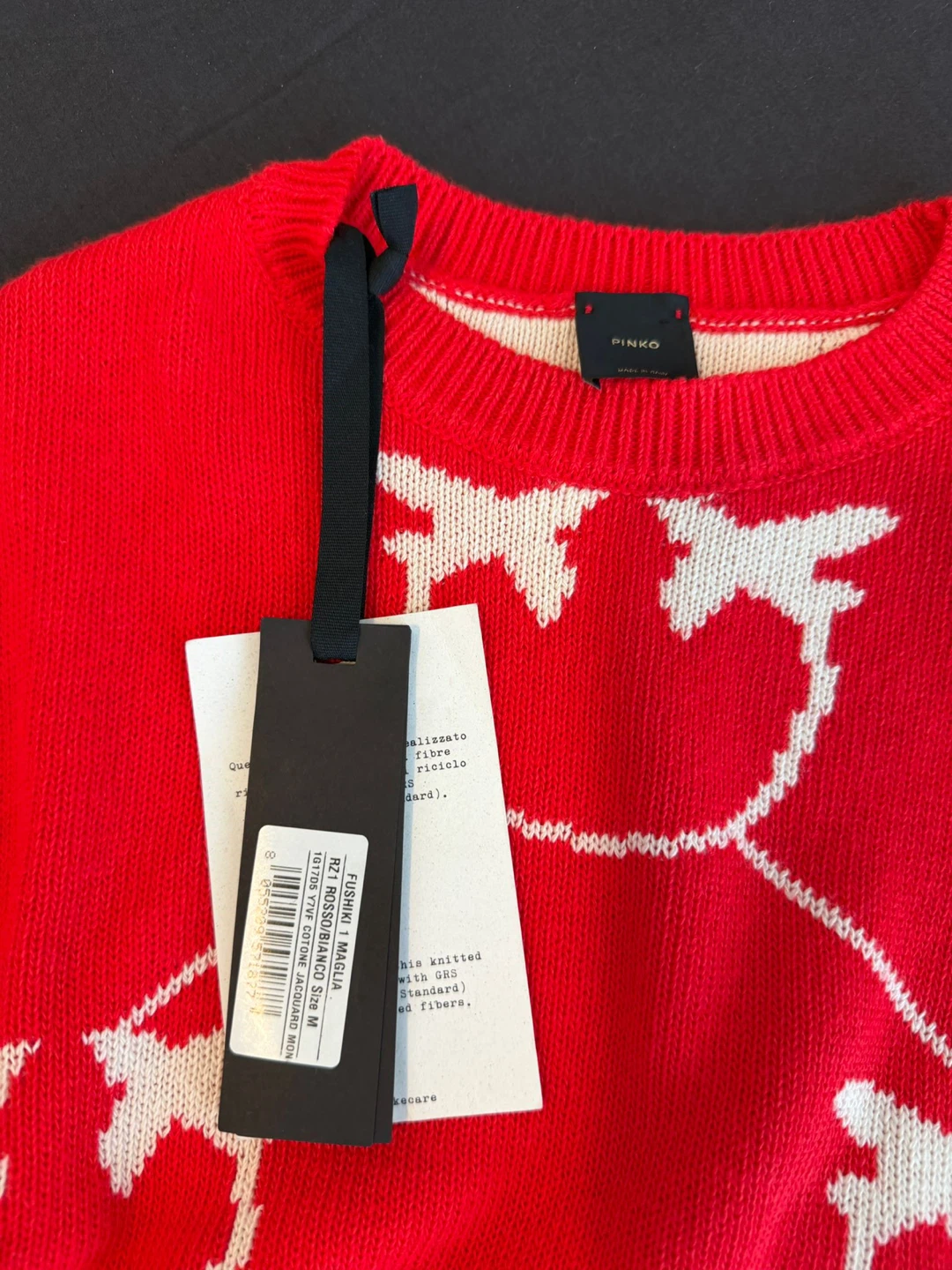 Pinko Red Knit Sweater with White Pattern - Size M - photo 2