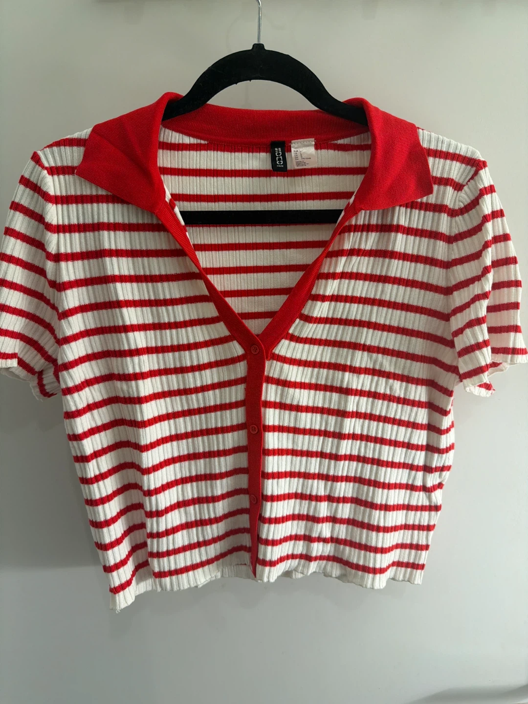 H&M Striped Collared Crop Top - Red/White - Size L