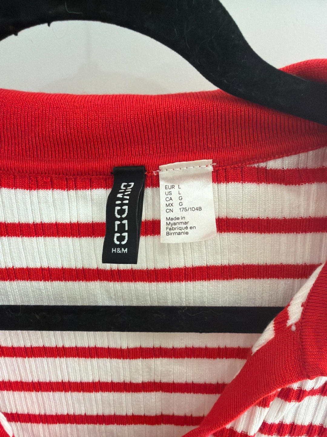 H&M Striped Collared Crop Top - Red/White - Size L - photo 2