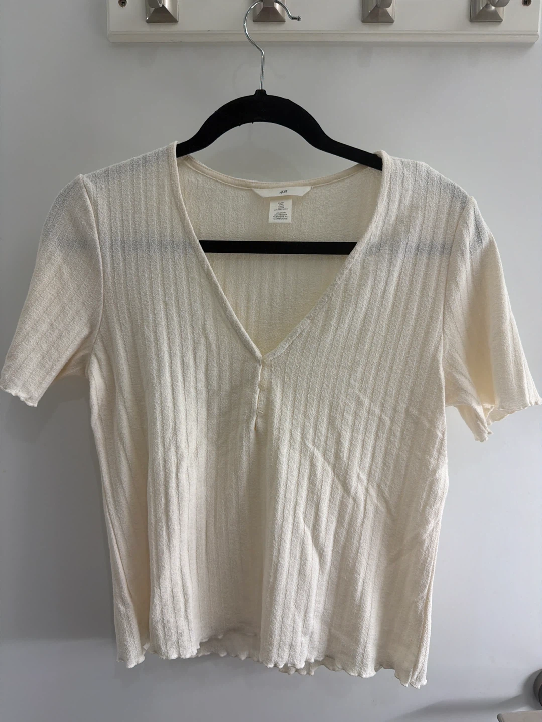 H&M Ribbed V-Neck Top - Cream