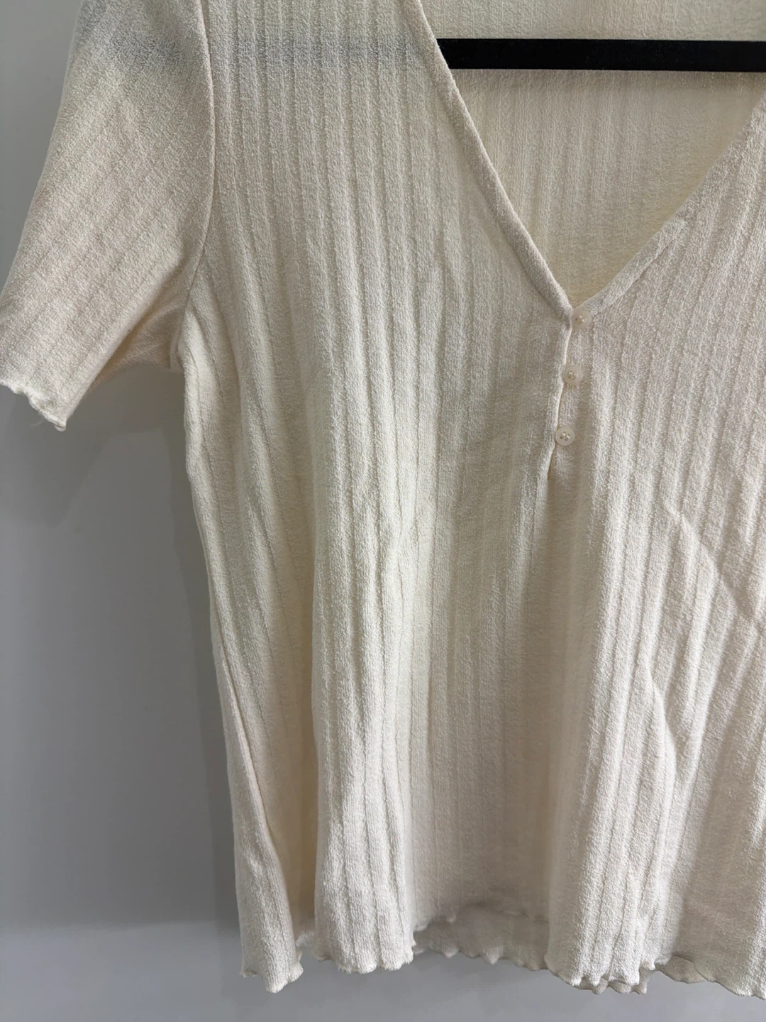 H&M Ribbed V-Neck Top - Cream - photo 3