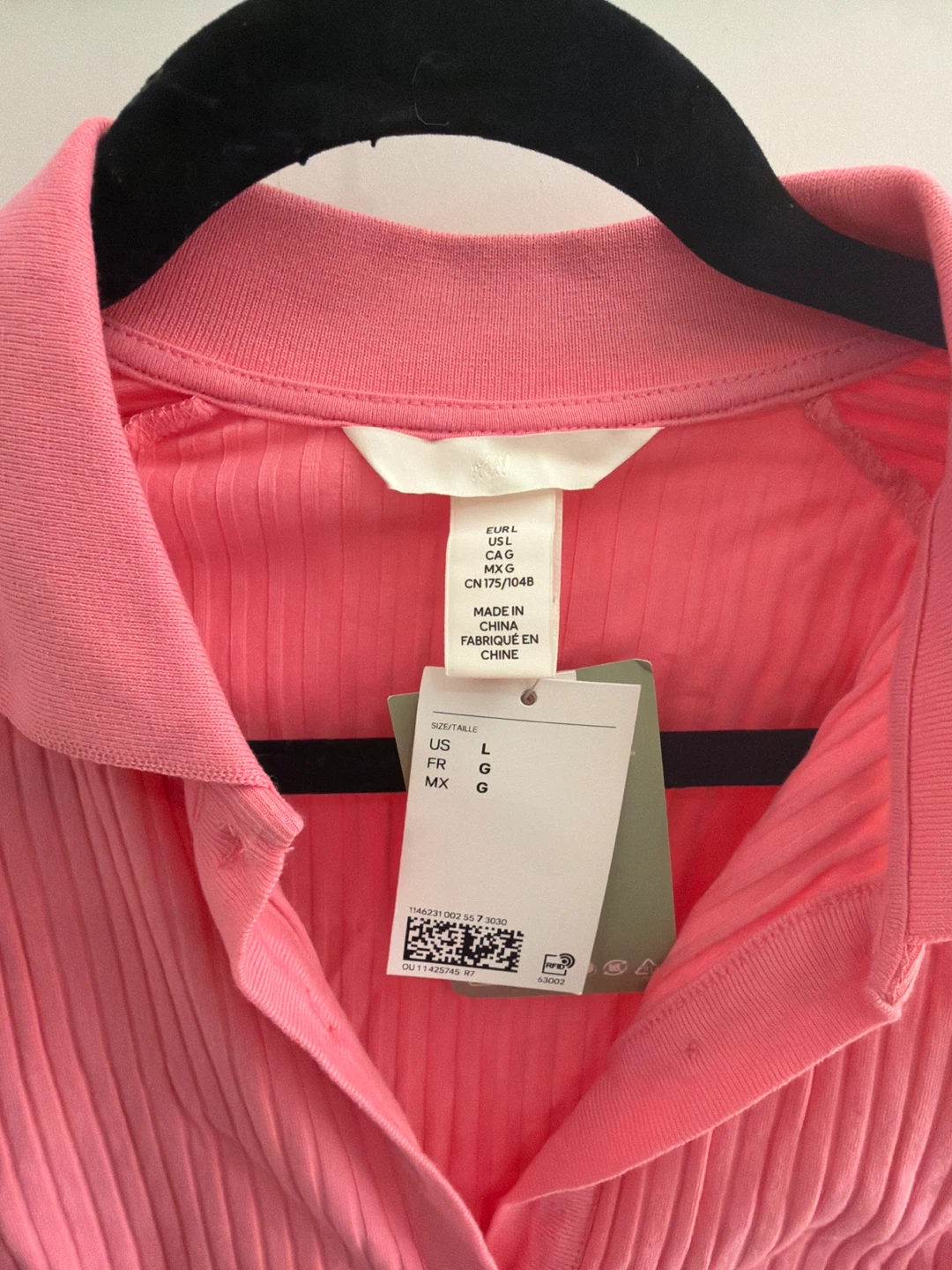 H&M Pink Ribbed Collared Short Sleeve Top - Size L - photo 2