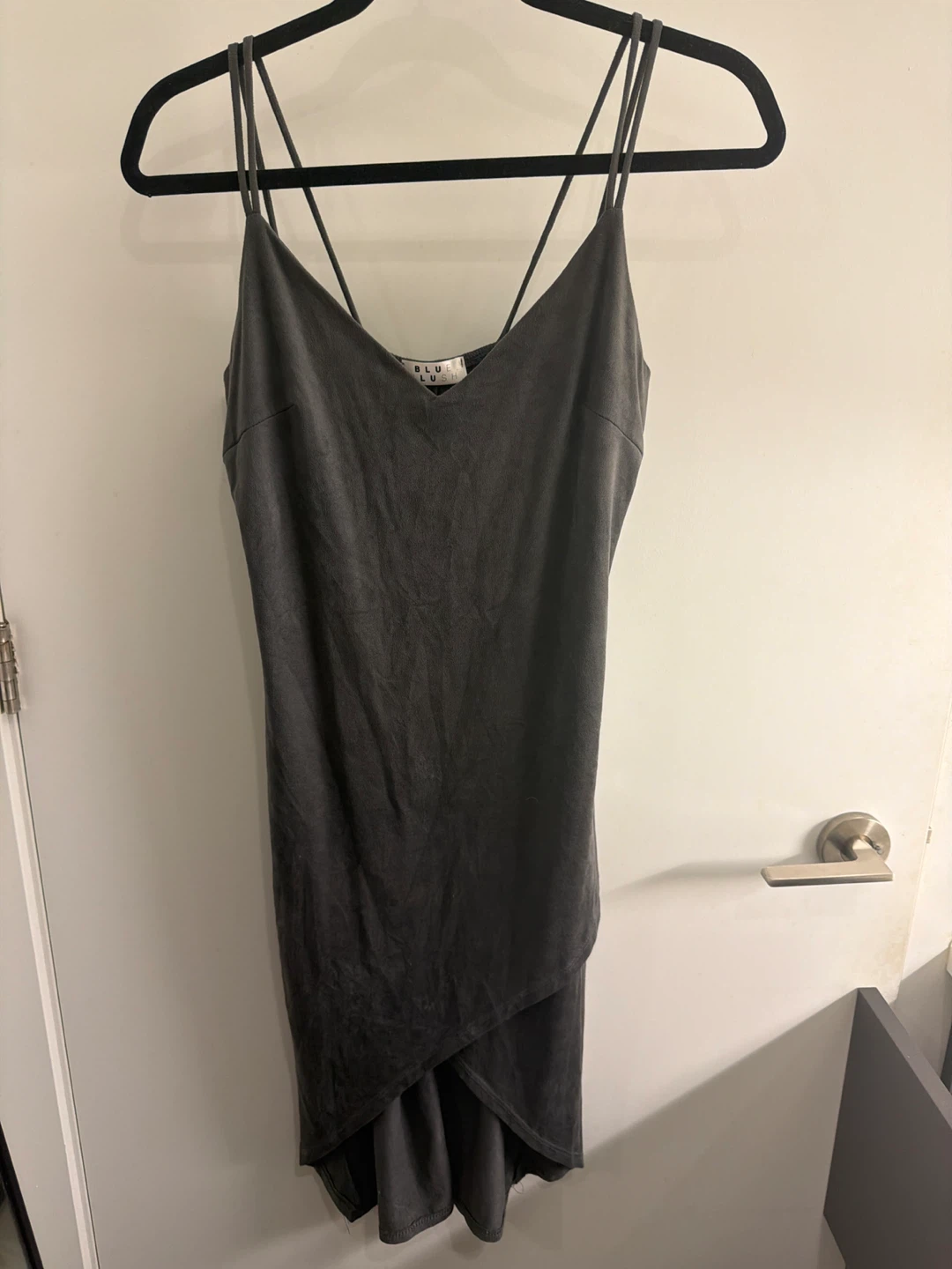 Faux Suede Grey Spaghetti Strap Dress sz L