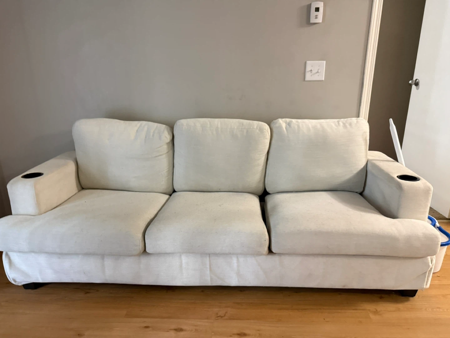 White 3-Seater Sofa with Cup Holders and USB Ports