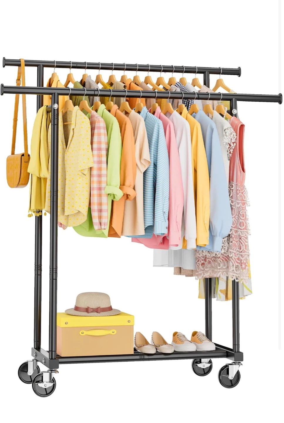 Rolling Clothes Rack with Double Rails