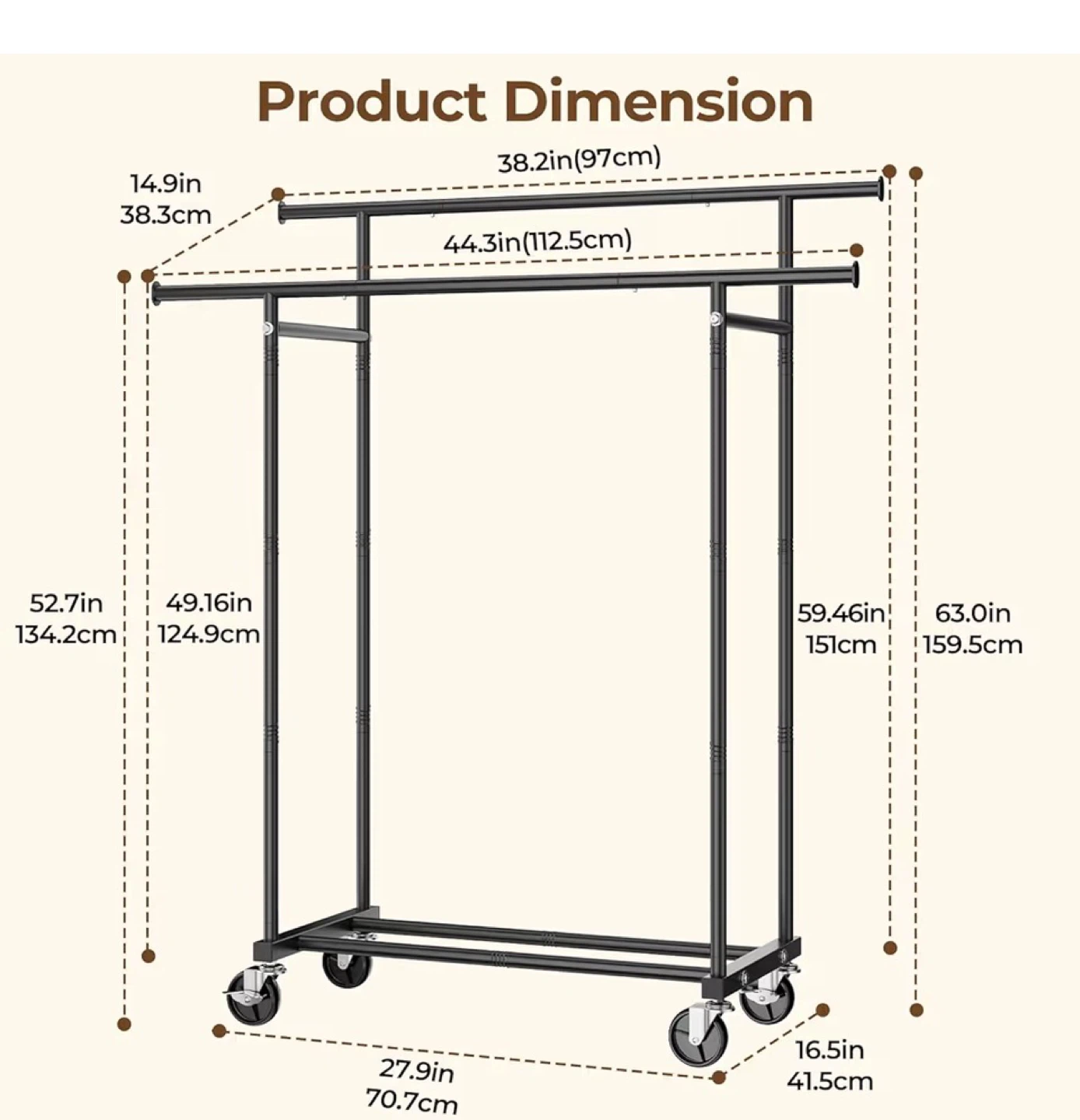 Rolling Clothes Rack with Double Rails - photo 2
