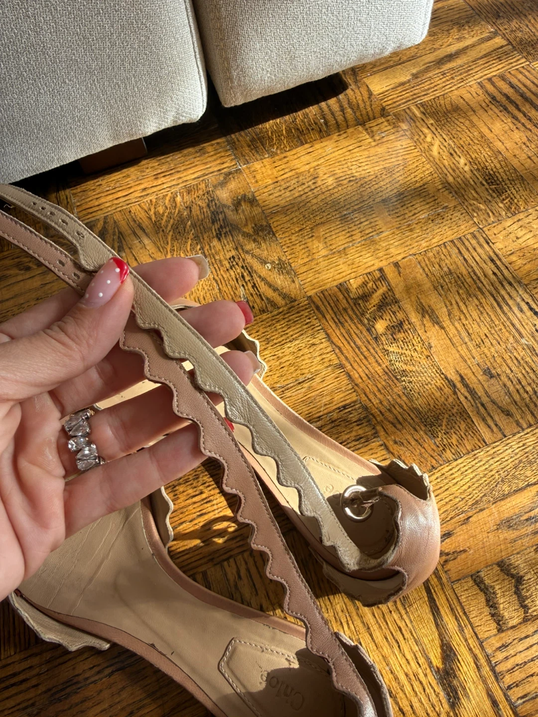 Chloé Scalloped Ballet Flats - Nude Leather - photo 4