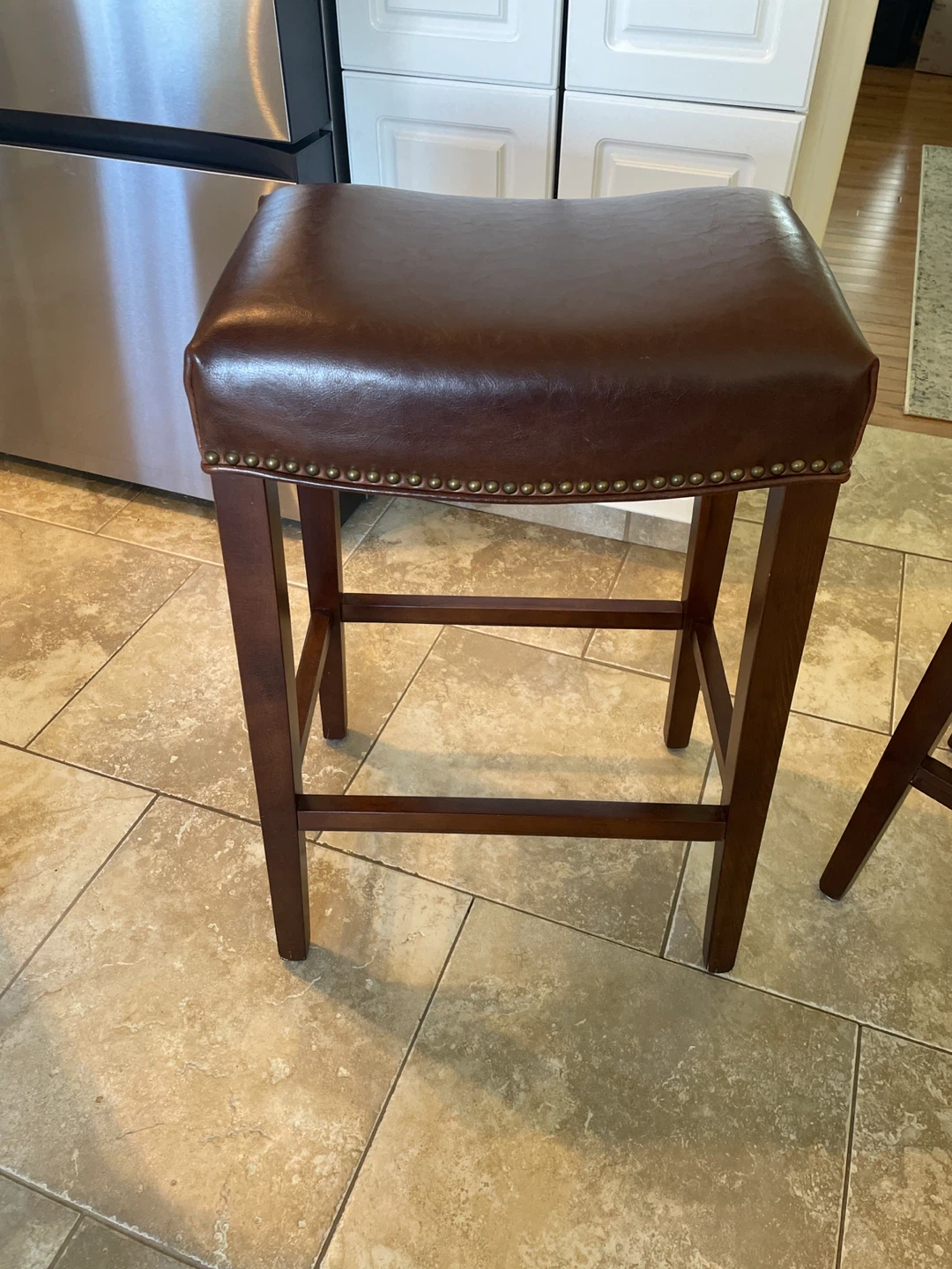 Brown Faux Leather Saddle Stool