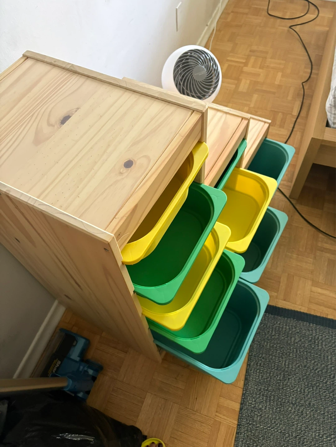 Pine Wood Storage Unit with 9 colourful bins