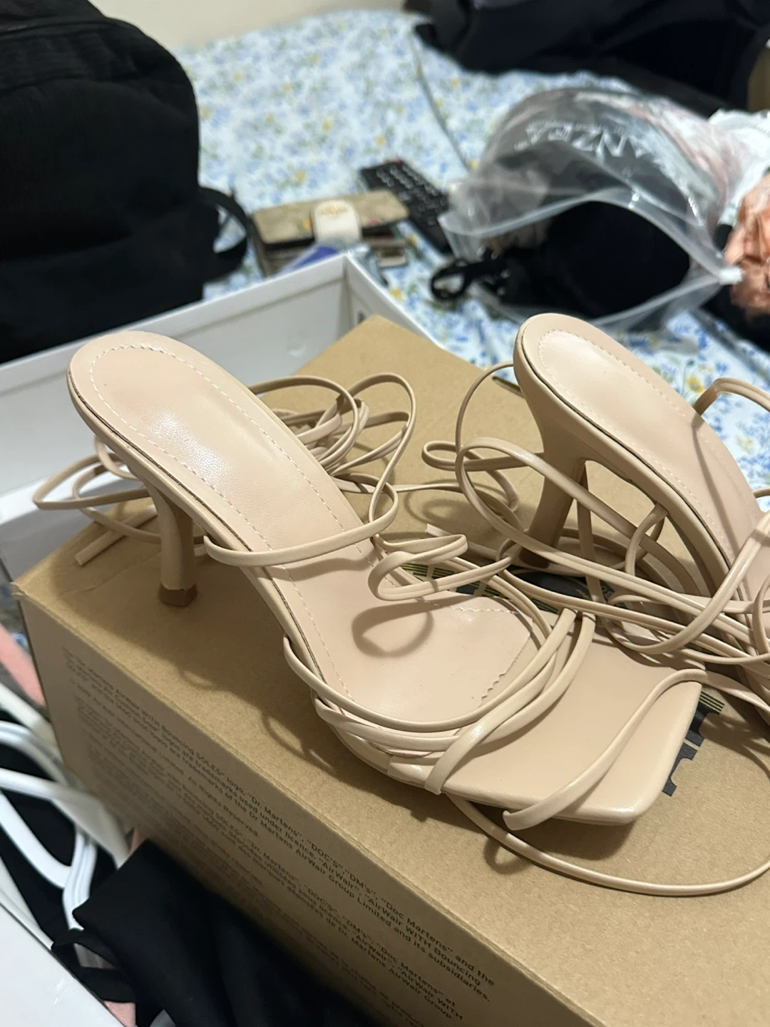 Women's Beige Strappy Square Toe Heels - photo 2