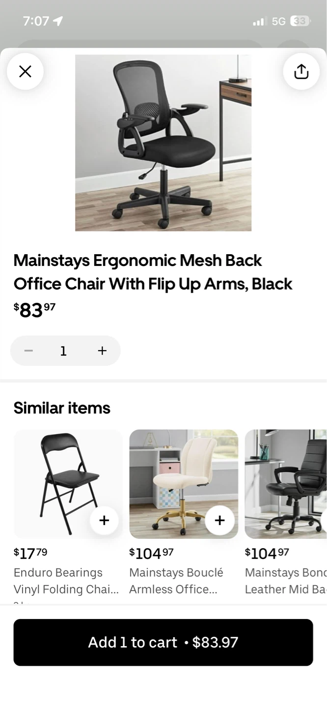 Mainstays Ergonomic Office Chair With Flip-Up Armrests - Black
