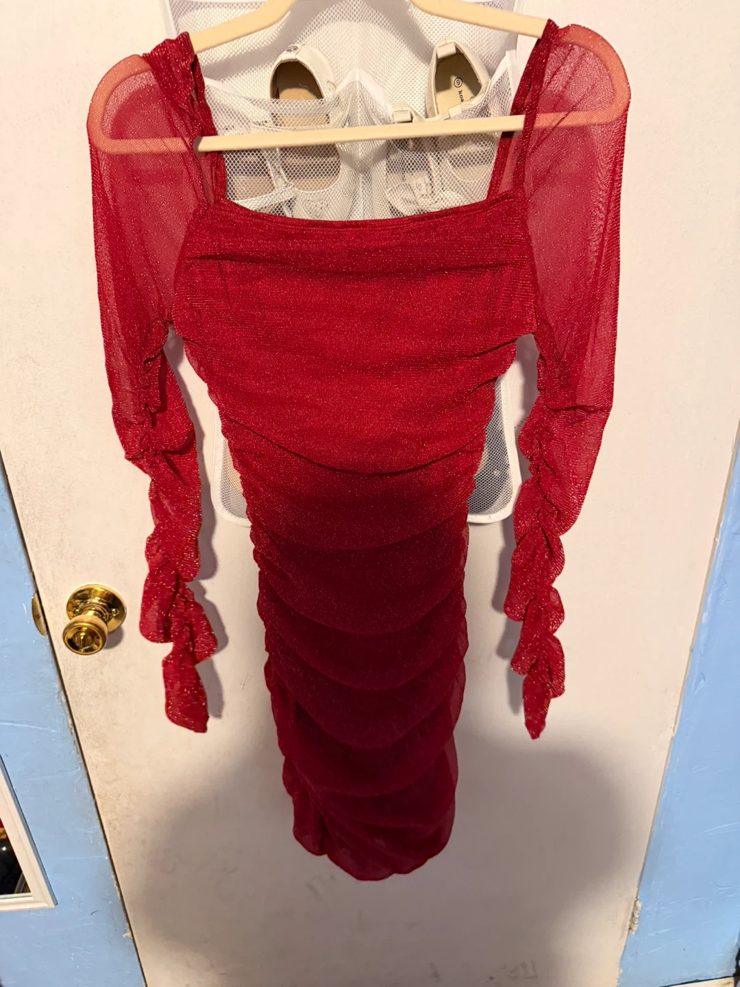 Sparkly Red Ruched Mini Dress